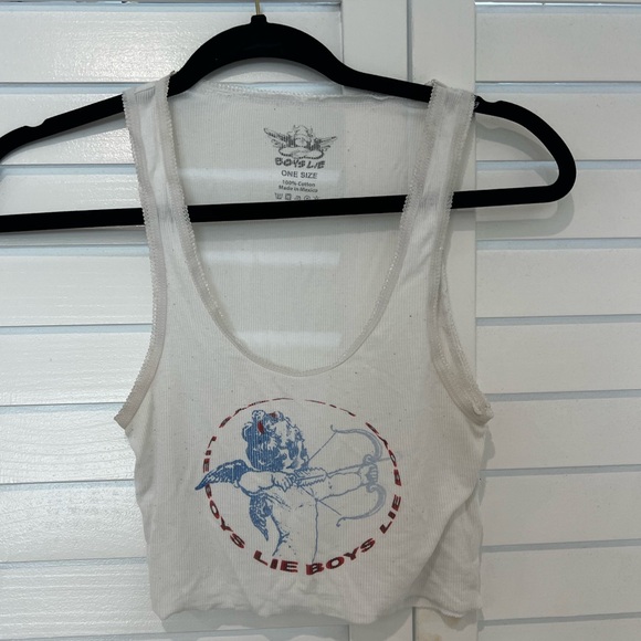 Boys Lie Cropped White Ribbed Tank - Picture 1 of 3